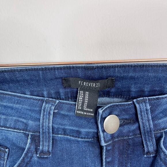 Forever 21 Side Stripe High Rise Skinny Jeans Size 26 Blue Red Black Stripe - Picture 9 of 11